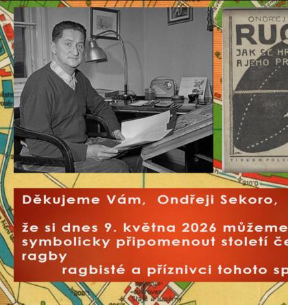 Poděkování Ondřejovi Sekorovi u jeho hrobu po sto letech od historického prvního utkání 1926 v ragby